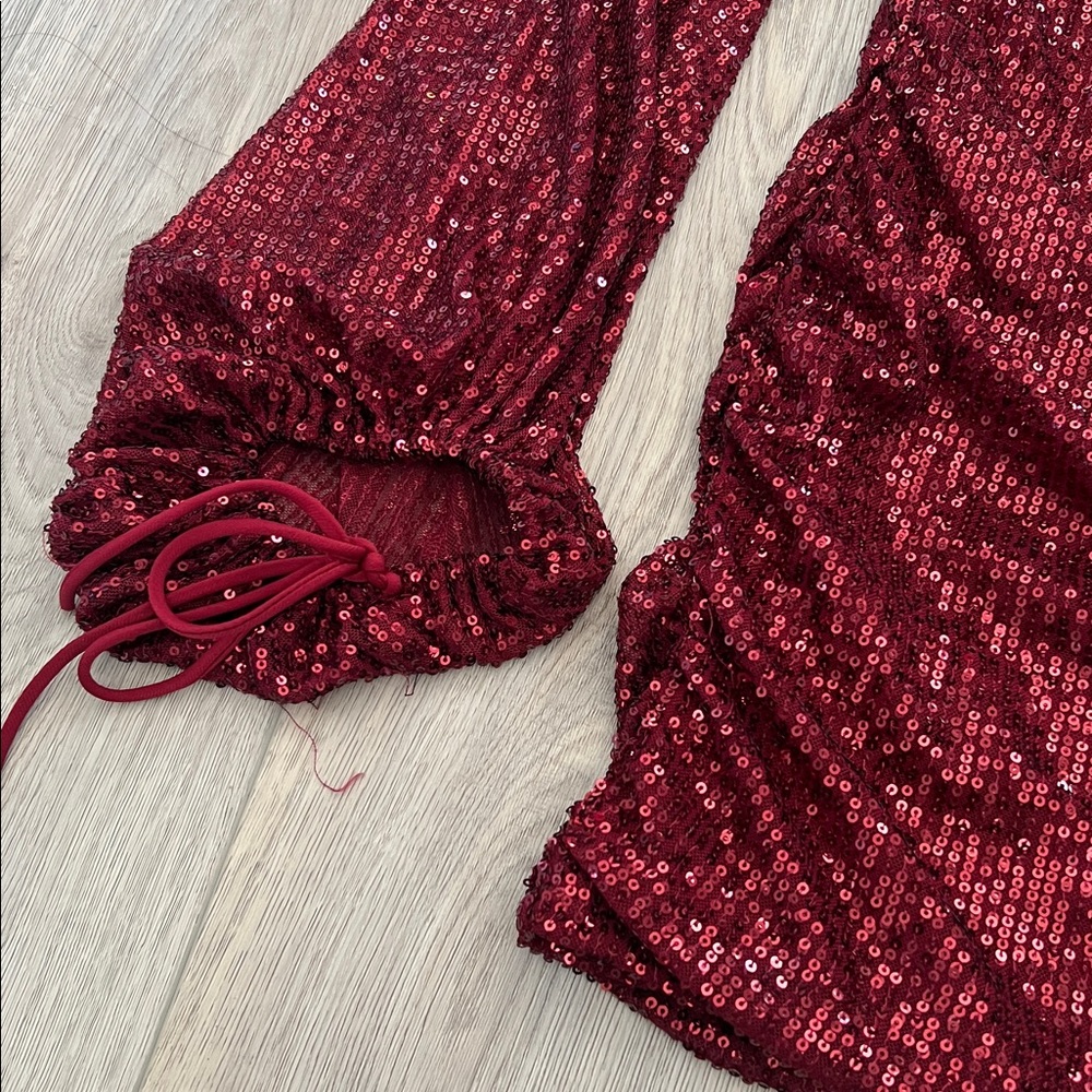 Lucy in the Sky Dark Red Elegant One-Shoulder Sequin Mini Dress Size Small - Picture 3 of 10